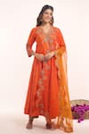 Buy_Surbhi Shah_Orange Embroidery, Tassels, Gota Patti, Sequins V-neck Angarkha Set _at_Aza_Fashions