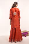 Shop_Surbhi Shah_Orange Embroidery, Zari, Tassels Round Neck Kurta Sharara Set _at_Aza_Fashions