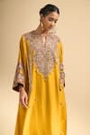 Shop_Debyani + CO_Yellow Embroidery, Beads, Tassels Split V-neck Meena Kurta With Pant _Online_at_Aza_Fashions