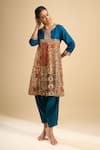 Buy_Debyani + CO_Blue Silk Sequins, Embroidery Round Neck Anarkali With Dhoti Pant _Online_at_Aza_Fashions