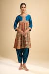 Buy_Debyani + CO_Blue Silk Sequins, Embroidery Round Neck Anarkali With Dhoti Pant _at_Aza_Fashions