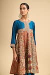 Shop_Debyani + CO_Blue Silk Sequins, Embroidery Round Neck Anarkali With Dhoti Pant _Online_at_Aza_Fashions