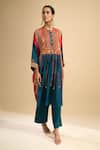 Debyani + CO_Blue Silk Sequins, Embroidery, Tassels Round Neck Kurta With Pant _Online_at_Aza_Fashions
