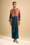 Buy_Debyani + CO_Blue Silk Sequins, Embroidery, Tassels Round Neck Kurta With Pant _Online_at_Aza_Fashions