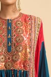Debyani + CO_Blue Silk Sequins, Embroidery, Tassels Round Neck Kurta With Pant _at_Aza_Fashions