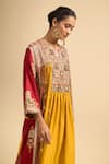 Shop_Debyani + CO_Yellow Silk Embroidery, Sequins, Beads Split V-neck Kurta With Pant _Online_at_Aza_Fashions