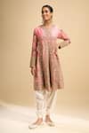 Buy_Debyani + CO_Pink Silk Embroidery, Sequins, Stones Round Neck Kurta With Salwar _at_Aza_Fashions