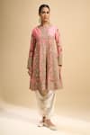 Debyani + CO_Pink Silk Embroidery, Sequins, Stones Round Neck Kurta With Salwar _Online_at_Aza_Fashions
