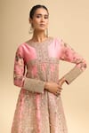 Debyani + CO_Pink Silk Embroidery, Sequins, Stones Round Neck Kurta With Salwar _at_Aza_Fashions