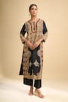 Debyani + CO_Black Silk Embroidery, Beads, Tassels Round Neck Hand Kurta And Pant Set _Online_at_Aza_Fashions