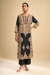 Buy_Debyani + CO_Black Silk Embroidery, Beads, Tassels Round Neck Hand Kurta And Pant Set _at_Aza_Fashions