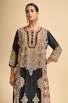 Debyani + CO_Black Silk Embroidery, Beads, Tassels Round Neck Hand Kurta And Pant Set _at_Aza_Fashions