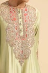 Buy_Debyani + CO_Green Silk Embroidery, Sequins, Stones Round Neck Hand Kurta And Dhoti Pant Set _Online_at_Aza_Fashions