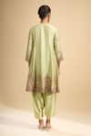 Shop_Debyani + CO_Green Silk Embroidery, Sequins, Stones Round Neck Hand Kurta And Dhoti Pant Set _at_Aza_Fashions