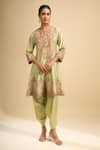 Buy_Debyani + CO_Green Silk Embroidery, Sequins, Stones Round Neck Hand Kurta And Dhoti Pant Set _at_Aza_Fashions