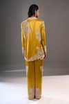 Shop_Anamika Khanna_Mustard Embroidery, Sequins Floral Blazer And Pant Set _at_Aza_Fashions
