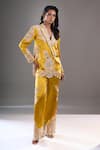 Buy_Anamika Khanna_Mustard Embroidery, Sequins Floral Blazer And Pant Set _Online_at_Aza_Fashions