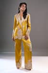Buy_Anamika Khanna_Mustard Embroidery, Sequins Floral Blazer And Pant Set _at_Aza_Fashions