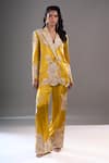 Shop_Anamika Khanna_Mustard Embroidery, Sequins Floral Blazer And Pant Set _Online_at_Aza_Fashions