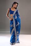 Anushree Reddy_Navy Embroidery, Zari Gutcha Bordered Saree With Unstitched Blouse Piece _Online_at_Aza_Fashions