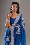Shop_Anushree Reddy_Navy Embroidery, Zari Gutcha Bordered Saree With Unstitched Blouse Piece _Online_at_Aza_Fashions