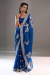 Buy_Anushree Reddy_Navy Embroidery, Zari Gutcha Bordered Saree With Unstitched Blouse Piece _at_Aza_Fashions