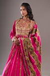Debyani + CO_Pink Embroidery, Sequins, Mirrors Round Neck Yoke Anarkali With Dupatta _Online_at_Aza_Fashions