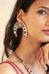 Shop_NAKHREWAALI_Multi Color Embroidery, Beads, Metallic Thread Jugnu Crescent Statement Earring _at_Aza_Fashions