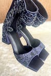 Buy_Modanta Footwear_Navy Embroidery, Beads Cutdana Ankle Strap Heels _at_Aza_Fashions