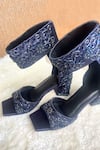 Shop_Modanta Footwear_Navy Embroidery, Beads Cutdana Ankle Strap Heels _at_Aza_Fashions