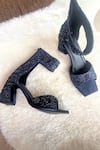 Shop_Modanta Footwear_Navy Embroidery, Beads Cutdana Ankle Strap Heels _Online_at_Aza_Fashions