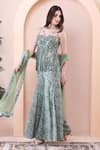 Isha Regalia_Green Georgette, Net Mirrors, Tassels, Embroidery Bodysuit Sharara Set _Online_at_Aza_Fashions