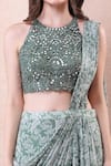Buy_Isha Regalia_Green Georgette, Net Mirrors, Embroidery Printed Pre-draped Saree With Blouse _Online_at_Aza_Fashions