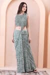 Isha Regalia_Green Georgette, Net Mirrors, Printed Pre-draped Saree With Embroidered Blouse _Online_at_Aza_Fashions
