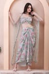 Buy_Isha Regalia_Pink Georgette Sweetheart , Open Floral Print Cape Draped Skirt Set _at_Aza_Fashions