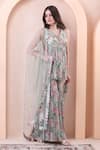 Buy_Isha Regalia_Green Georgette, Net Zari, Embroidery, Floral Printed Pleated Kurta Sharara Set _Online_at_Aza_Fashions