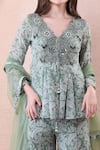 Shop_Isha Regalia_Green Georgette, Net Beads, Stones, Printed Peplum Anarkali Sharara Set _Online_at_Aza_Fashions