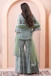 Shop_Isha Regalia_Green Georgette, Net Beads, Pearls, Tassels, Printed Draped Angrakha Sharara Set _at_Aza_Fashions