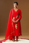Buy_Arpita Sulakshana_Red Silk Embroidery V-neck Rooh Gulabi Hand Painted Kurta Set _at_Aza_Fashions