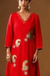 Arpita Sulakshana_Red Silk Embroidery V-neck Rooh Gulabi Hand Painted Kurta Set _at_Aza_Fashions