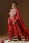 Buy_Arpita Sulakshana_Red Chanderi Silk Embroidery, Zari Round Neck Kastoori Sakhi Prem Kurta Set _at_Aza_Fashions