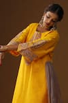 Arpita Sulakshana_Yellow Silk Embroidery Round Neck Amar Ishq Kurta Set _Online_at_Aza_Fashions