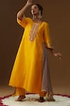 Buy_Arpita Sulakshana_Yellow Silk Embroidery Round Neck Amar Ishq Kurta Set _Online_at_Aza_Fashions