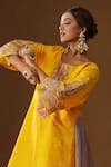 Shop_Arpita Sulakshana_Yellow Silk Embroidery Round Neck Amar Ishq Kurta Set _Online_at_Aza_Fashions