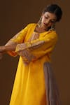 Arpita Sulakshana_Yellow Silk Embroidery Round Neck Amar Ishq Kurta Set _at_Aza_Fashions