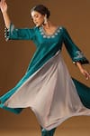 Arpita Sulakshana_Turquoise Silk, Organza Embroidery, Mirrors, Tassels, Ambar Phool Kurta Set _at_Aza_Fashions