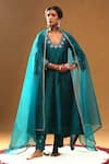 Buy_Arpita Sulakshana_Turquoise Silk, Organza Embroidery, Mirrors, Tassels, Ambar Phool Kurta Set _at_Aza_Fashions