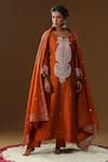 Buy_Arpita Sulakshana_Orange Silk Embroidery, Sequins, Tassels Boat Neck Kesar Tara Kurta Set _at_Aza_Fashions