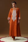 Arpita Sulakshana_Orange Silk Embroidery, Sequins, Tassels Boat Neck Kesar Tara Kurta Set _Online_at_Aza_Fashions