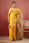 Buy_Anshu Wadhwa_Yellow Chanderi Embroidery, Sequins Saree With Unstitched Blouse _at_Aza_Fashions
